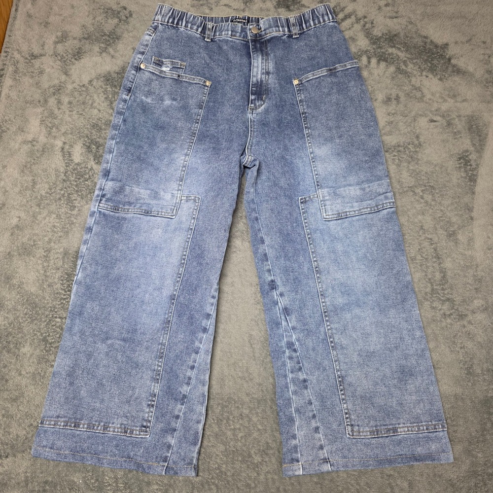 Flamingals Jeans Womens 2XL Cropped Wide Leg High Rise Utility Cargo Streetwear